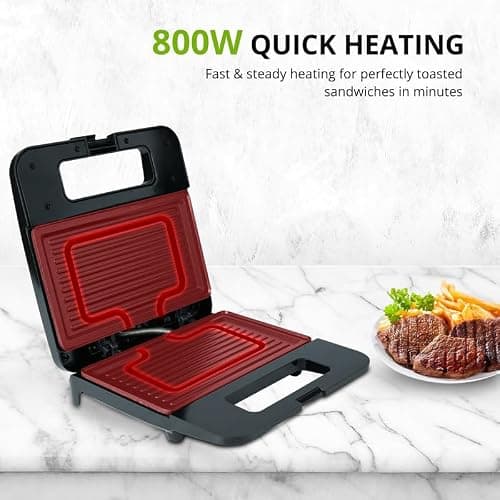 iBELL SM410N 800W Sandwich Maker Electric | Non-Stick Grill & Toast Plates | Handle Lock System | Fast Heating Toaster | Compact Design (Black) 3