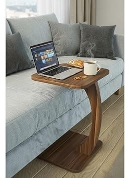 C Shaped Wooden Sofa Side Table for Living Room | Multipurpose Laptop Table for Couch Bed & Recliner | Space Saving Portable End Table | Modern Furniture for Home & Office Use (NB)