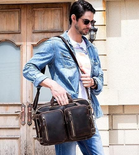 MaheTri Dublin Leather Backpack Briefcase 2-in-1 | Genuine Leather Convertible Office & Travel Bag | Laptop Compatible with Padded Compartment | Adjustable Straps & Multi-Pocket Organisation 5