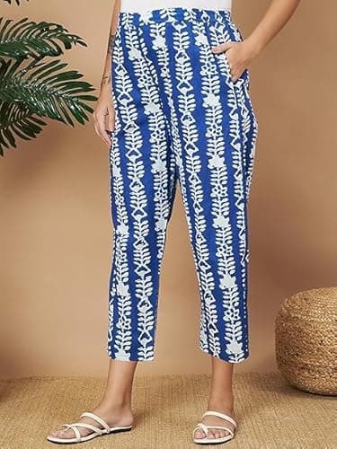 Aaheli Women's Blue & White Cotton Printed Maternity Kaftan Set | Adjustable Waist & Elasticated Pants | Comfort Fit for Pre & Post Pregnancy | Soft Nursing & Lounge Wear | Size XL 2