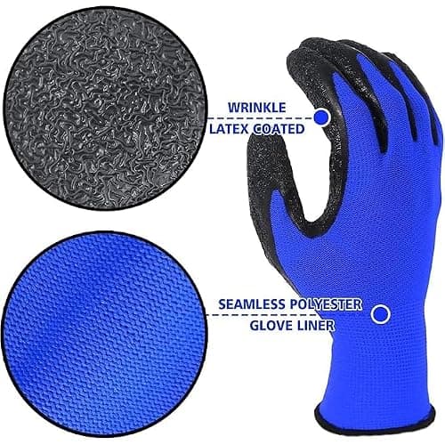 7Shield 5Pair Nylon Knitted Latex Rubber Coated Safety Hand Protection Working Gloves For Anti Cut Heat & Fire Resistant Industrial Gloves For Men Women (PACK OF 10Gloves) (blue black-5pair) 2