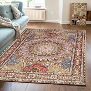ishro home 3 x 5 Feet 3D Jet Multi Printed Carpet Rug Runner and Carpets for Bedroom/Living Area/Home with Anti Slip Backing (Royal Zari, 3x5 fts)