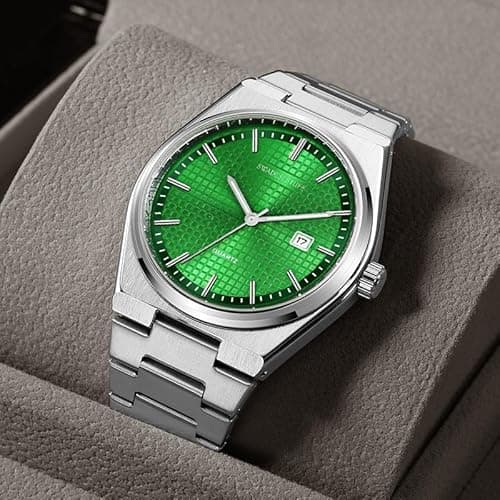 SWADESI STUFF Stainless Steel Date Display Mens Wrist Analogue Watch (Green), Dial-Color:Multicolour, Band Color:Silver 2