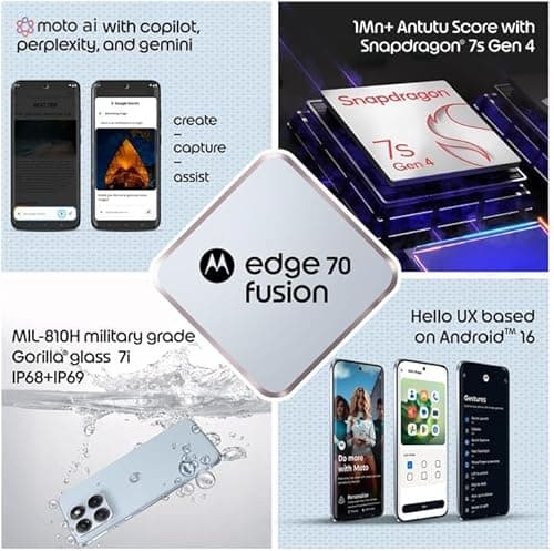 Motorola Edge 70 Fusion 5G (Pantone Country Air, 12GB RAM, 256GB Storage) | AI Features | 6.78-inch 144Hz AMOLED | Snapdragon 7s Gen 4 | 50MP + 13MP Camera | 32MP Selfie | 7000mAh | 68W TurboPower 5