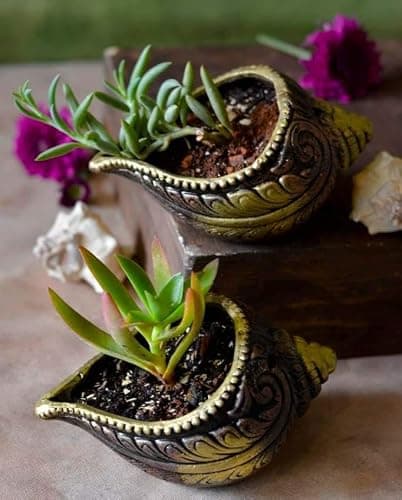 The Handicraftian Exclusive Terracotta Modern Flower Stands Sankh Planter Set of 3 for Living Room and Indoor & Outdoor Home Décor