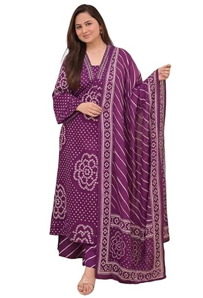 Klosia Women Pure Cotton Kurta Pant Set with Dupatta | Bandhani Print Kurta Sets for Women | Comfortable Suit Sets|Regular Fit