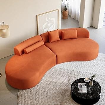 Modern Style Living Room Interior Curved Lounger Off White Curved Seating Sofa 2-Piece Sofa (Rust Brown - Velvet)