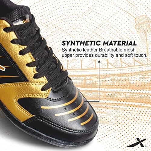 Vector X Striker Cricket Shoes Synthetic Leather Upper/PVC Sole Studs for Men Lace up Closure| Lightweight & Durable Footwear| Ideal for Turf, Ground & Hard Surfaces (Black-Gold, Size: 7) 5