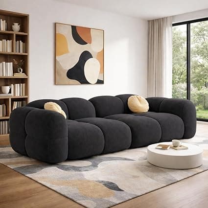 Casaliving Vetras Modern Velvet Bubble Cloud Sofa, Tufted Design Upholstered 3 Seater Sofa Set for Living Room,(Black Colour) Premium Velvet Fabric Sofa