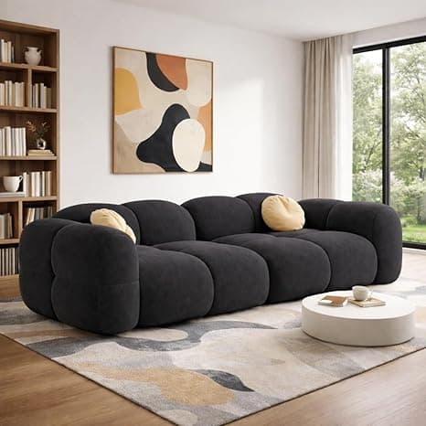 Casaliving Vetras Modern Velvet Bubble Cloud Sofa, Tufted Design Upholstered 3 Seater Sofa Set for Living Room,(Black Colour) Premium Velvet Fabric Sofa