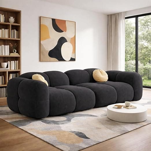 Casaliving Vetras Modern Velvet Bubble Cloud Sofa, Tufted Design Upholstered 3 Seater Sofa Set for Living Room,(Black Colour) Premium Velvet Fabric Sofa