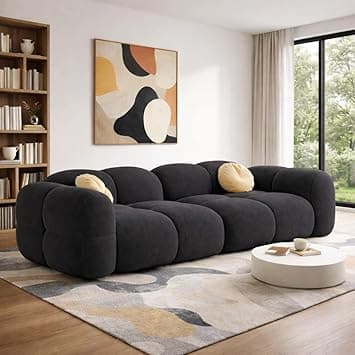 Casaliving Vetras Modern Velvet Bubble Cloud Sofa, Tufted Design Upholstered 3 Seater Sofa Set for Living Room,(Black Colour) Premium Velvet Fabric Sofa