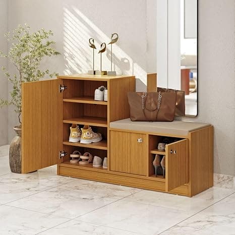 Wakefit Shoe Rack Wooden | 1 Year Warranty | Wooden Shoe Racks, Shoe Rack with Door for Home, Shoe Cabinet, Engineered Wood 3 Door (Nervia - Urban Teak)