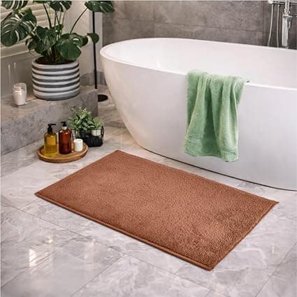 Welspun Arlo Bathroom Mat Anti Slip | Soft Absorbent Bathmat | Quick Dry Polyester Floor Mat for Bathroom | Anti Skid Bathmat | Machine Washable | 40 x 60 cm | Dark Brown