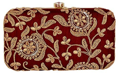 TOOBA Women Handicraft Hand Embroidered Box Clutch Bag Purse For Bridal, Casual, Wedding