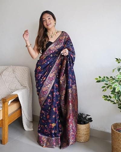 Amazon Brand - Anarva Women's Silk Saree With Blouse Piece | saree for women(shahtoosh-blue) 2