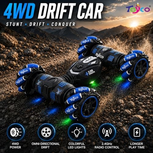 toyco® Remote Control Car Toy for Kids 6-12 Years | Made in India | 4x4 Drift RC Car 360° Stunt Rotation | Double Sided Driving | USB Type-C Rechargeable | RGB LED Lights | Birthday Gift Boys Girls 4