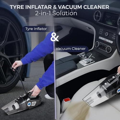 Woscherr AirVac Pro Car Vacuum Cleaner 2in1 & Tyre Inflator for Car and Bike 150 PSI |120 Watt Car Vaccine Cleaner High Power 5500PA Handheld|LED Light| Auto Shut Off| Wet/Dry Use 5