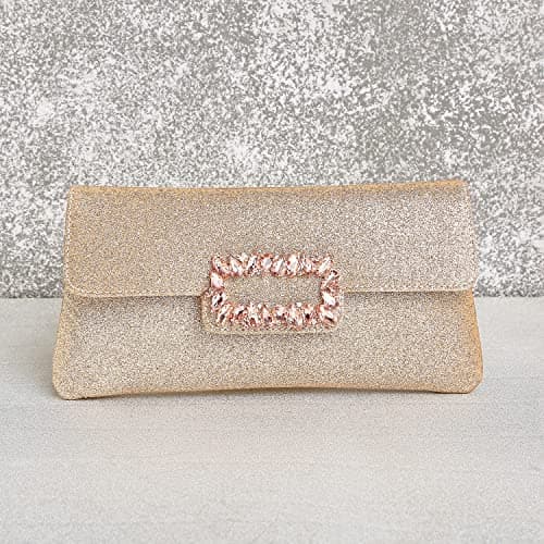 Peora Combo of Kundan Pearl Round Earrings & Rose Gold Clutch Purse for Women Girls|Jewelry for Wedding Party Evening|Bridal Ethnic Handbags 3