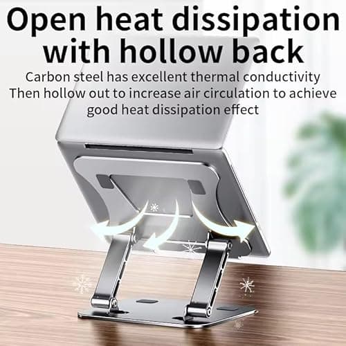 theKiteco. Metal Laptop Stand with 360° Rotating Base, Ergonomic Computer Riser for Desk, Adjutable Height Muti-Angle, Foldable Laptop Mount,10-15.6" (Silver Grey) 4