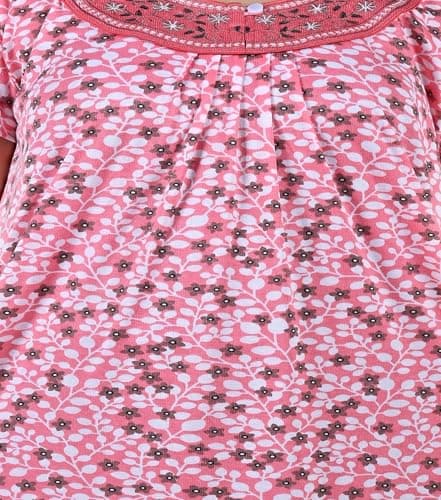Bejod's Collection Pink Hosiery Nighty Maxi Gown for Women Front Button Open Style | Neckline Embroidery Soft Fabric Full Length Nighty | Plus Size Loose Fit Summer Nightwear L–XXL (Pink, L) 4