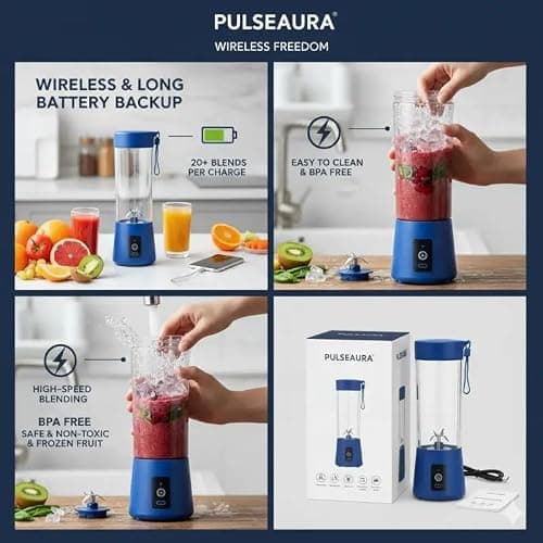 Portable Juicer Mixer Blender for Juices, Smoothies, Cold Coffee, Rechargeable 6 Blades Bottle Juicer Smoothie Maker 4