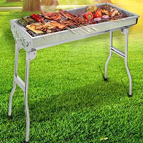 Olpad Outdoor Folding Grill (47Cm) Thickened Stainless Steel BBQ Large Charcoal Barbecue Grill Square Picnic Grill 6