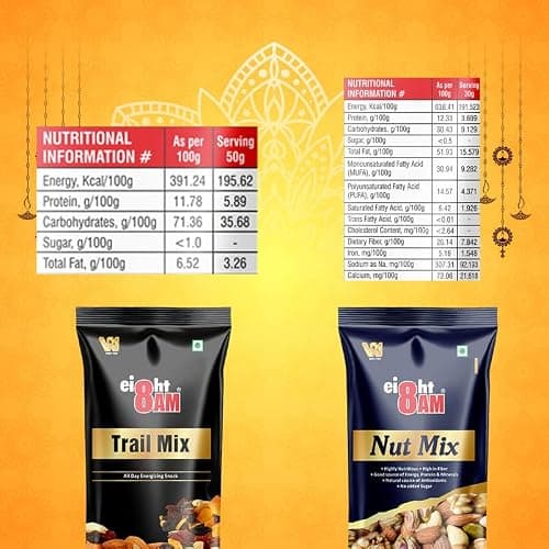 8AM Nuts & Dry Fruits Combo Pouch, Pack of 6, (Trail mix 35g x 3, Nut mix 35g x 3), Fiber & Protein Rich Healthy Mix Dry Fruits, Diwali Gift Pouch 3