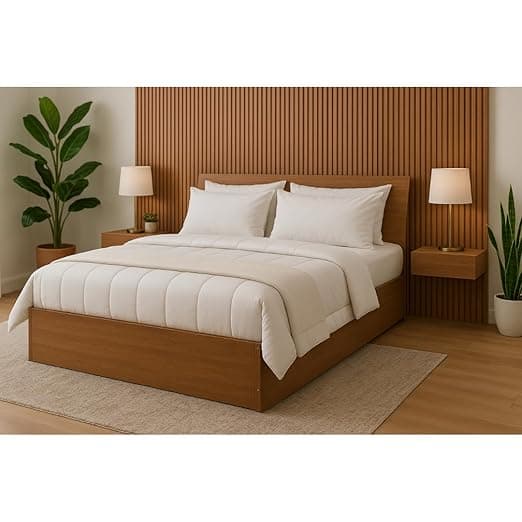 MATTERHORN Engineered Wood Bed in Teak Brown – King Size (L2079 x W1875 x H300 mm) | Platform Bed | Modern Wooden Bed for Bedroom, Durable & Stylish Design (Almond Beige)