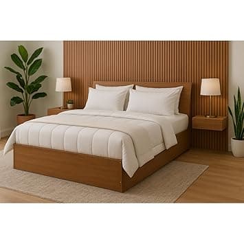 MATTERHORN Engineered Wood Bed in Teak Brown – King Size (L2079 x W1875 x H300 mm) | Platform Bed | Modern Wooden Bed for Bedroom, Durable & Stylish Design (Almond Beige)