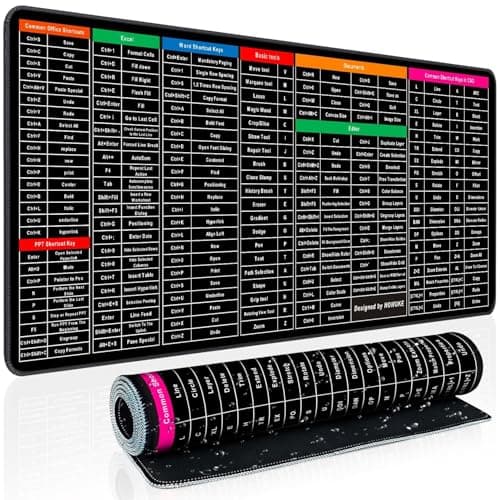 Keyboard Shortcut Mouse Pad, Office/Excel/Word/PPT Shortcuts Cheat Sheet Mat, Quick Key Super Large Anti-Slip Keyboard Pad wit Clear Shortcut Key Patterns (31.5 x 11.8 in)