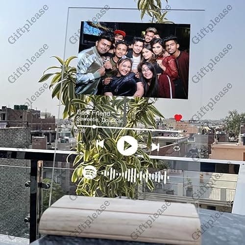 Giftplease Customized Photo And Tabletop Song Glass Spotify Plaque With Wooden Stand|Personalized Rectangular Photo Music Frame With Scannable Code|Gift|Birthday|Anniversary(Transparent,6 * 9 Inches) 5