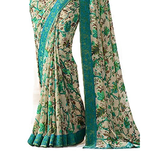 RAJESHWAR FASHION WITH RF Women's Floral Printed Georgette Sarees For Women With Jacquard Lace Border & Blouse(A15 FLOWER_Multicolored_Free Size 6.30 Mtr) 2