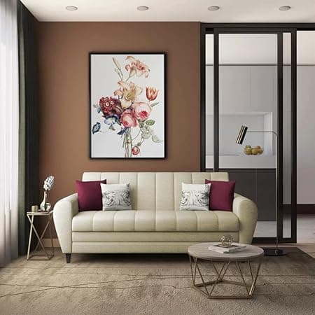 Torque - Bali Premium Fabric 3 Seater Sofa for Living Room (Beige) | Modern 3 Seater Sofa Set Couch with 2 Cushions for Bedroom Hall Festival Gift | 1 Year Warranty