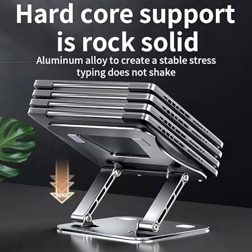 theKiteco. Metal Laptop Stand with 360° Rotating Base, Ergonomic Computer Riser for Desk, Adjutable Height Muti-Angle, Foldable Laptop Mount,10-15.6" (Silver Grey) 3