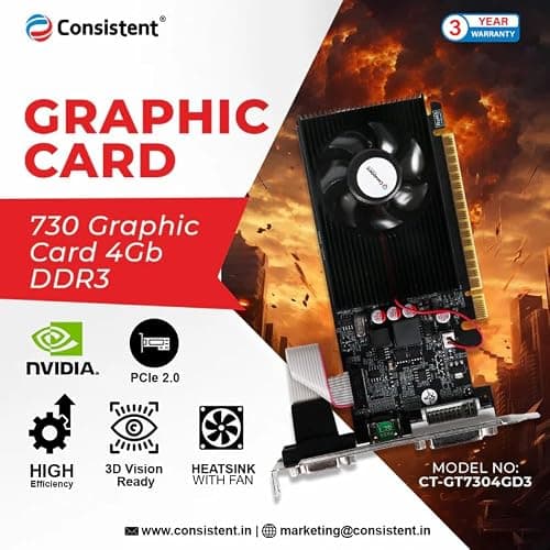 Consistent 730 Graphics Card 4GB DDR3 128-bit, Low Profile Graphics Card, Computer GPU, PCI Express x16, 2K Support, Fermi, DirectX 11 with 3 Year Warranty 2