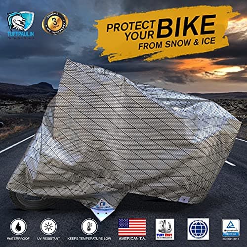 TUFFPAULIN Bike Cover, Standard Size, Silver Color, UV Protection & Water Resistant Dustproof Plastic Bike Body Cover for Two Wheeler, Scooter, Motor Cycle with Carry Bag- No. 1 2