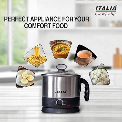ITALIA Premium Electric 750W Multi Kettle 1.2L with Stainless Steel Body, Egg Rack, Grill Rack, 3 Heating Modes & Rapid Boil Technology, Boiling Water, Tea, Coffee, Oats, Noodle, Soup, Black 5