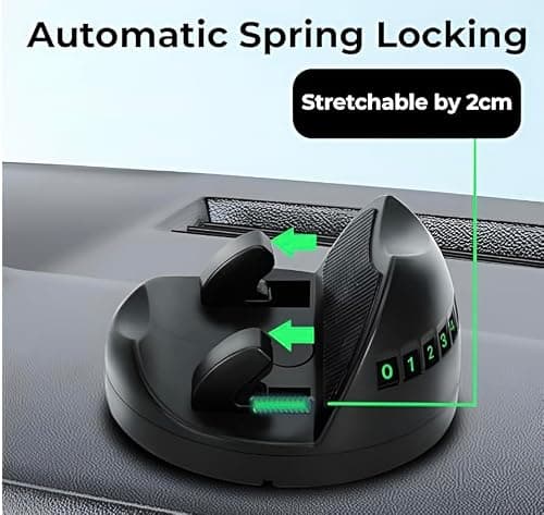 VIHOMI 360° Rotatable Car Dashboard Mobile Holder with Parking Number Plate | Anti-Slip Silicone Phone Stand for Car Dashboard | Mobile Mount for Car, Office & Home | Portrait & Landscape View 3