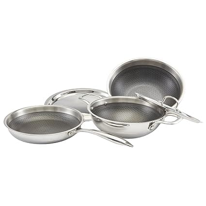 Zoraware Honeycomb Triply Kadai + Fry Pan + Tasra Set with Lid (5 Pcs Set) | Silver | 20 cm Diameter