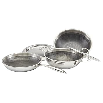 Zoraware Honeycomb Triply Kadai + Fry Pan + Tasra Set with Lid (5 Pcs Set) | Silver | 20 cm Diameter