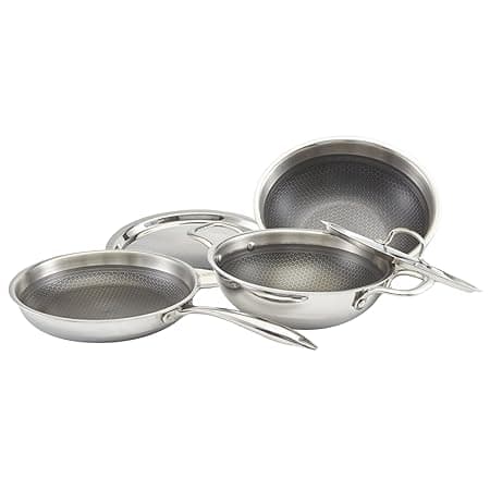 Zoraware Honeycomb Triply Kadai + Fry Pan + Tasra Set with Lid (5 Pcs Set) | Silver | 20 cm Diameter
