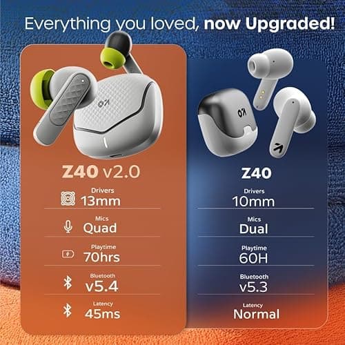 GOBOULT Z40 V2.0 with 70H Playtime, Quad Mic ENC, 45ms Low Latency, 13mm Bass, Legacy Continues, IPX5, BTv 5.4, TWS Truly Wireless in Ear Earbuds (Opal Black) 4