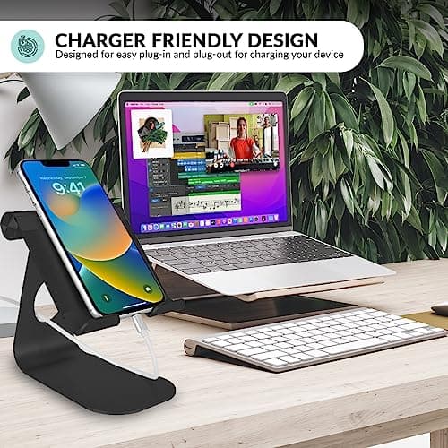 Tizum Aircase Mobile Stand, Tablet & Mobile Holder, Mobile Holding Stand, Premium Rust-Free Metal Body, Multipurpose Foldable & Anti-Skid Design, 180° View, Charger-Friendly, Widely Comaptible-Black 5
