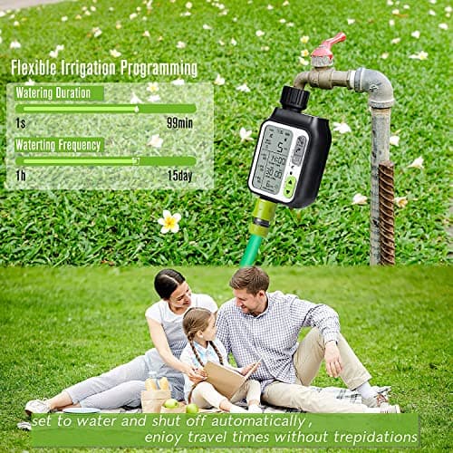 Pinolex® Sprinkler Water Timer with 3 Separate Watering Programs and Rain Auto Sensor Function, Garden Lawn Hose Faucet Timer Irrigation System Controller/Child Lock/Rain Barrel/3.5" Screen/IPX5 India 5