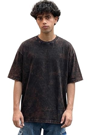 boffi ... 100% Cotton Oversized T-Shirt Unisex Drop Shoulder Dye Washed Street Look Black Pack of 1