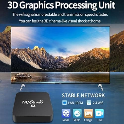 FORIDA MXQPRO 5G 10K Android TV Box 4GB RAM 32GB ROM, 10K Ultra HD 8K HDR Streaming, Built-in Chromecast Quad-Core CPU, Dual WiFi Bluetooth, Voice Remote Smart TV Box 3