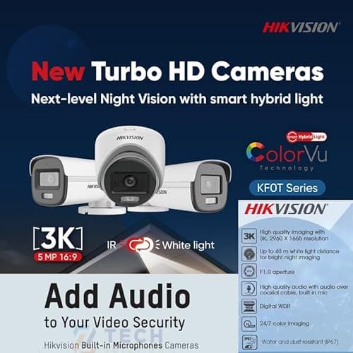 HIKVISION 3K (5MP) Bullet Outdoor Security Camera with Color Night Vision, Built-in Audio Mic, Smart Dual Light, Motion Detection, Hybrid 4 in 1 Switchable for TVI/CVI/AHD/CVBS 5