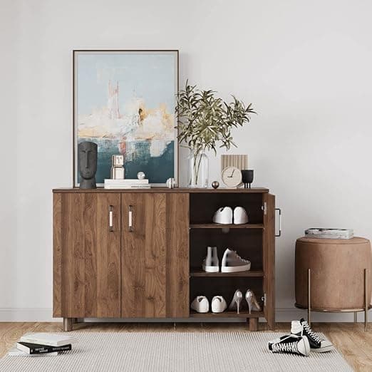 Wakefit Wooden Shoe Rack with 3 Doors | 1 Year Warranty | Shoe Cabinet, Engineered Wood (Giveh - Columbian Walnut)