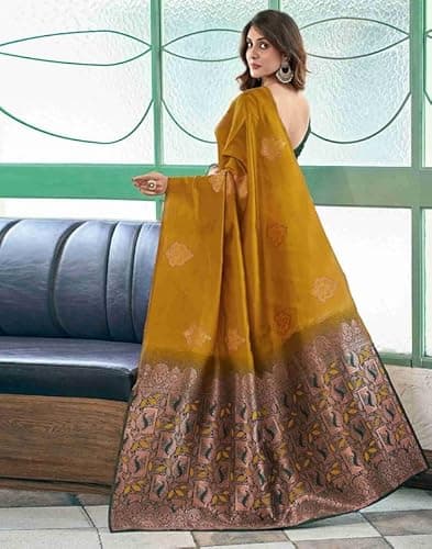 Regolitha women fashion soft banarasi saree for women, silk saree With Blouse Material 4
